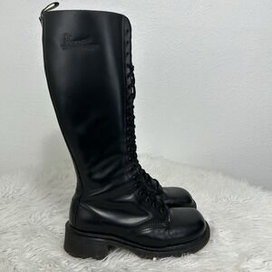 Vtg Dr. Martens 1420 England 20 Eye Tall Black Leather Boots Size 6 Goth Grunge